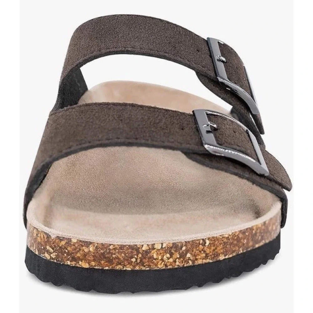 TF STAR Cow Suede Leather Slide Sandals 2-Strap Adjustable Buckle Casual Men's 9